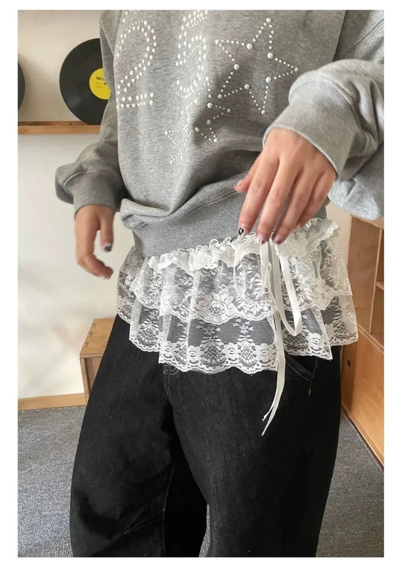 2025 Spring Summer Women Y2K Korean Lace Mini Layered Skirt Streetwear Lace Up Ruffles Harajuku High Waist Pleated Ladies Skirts.