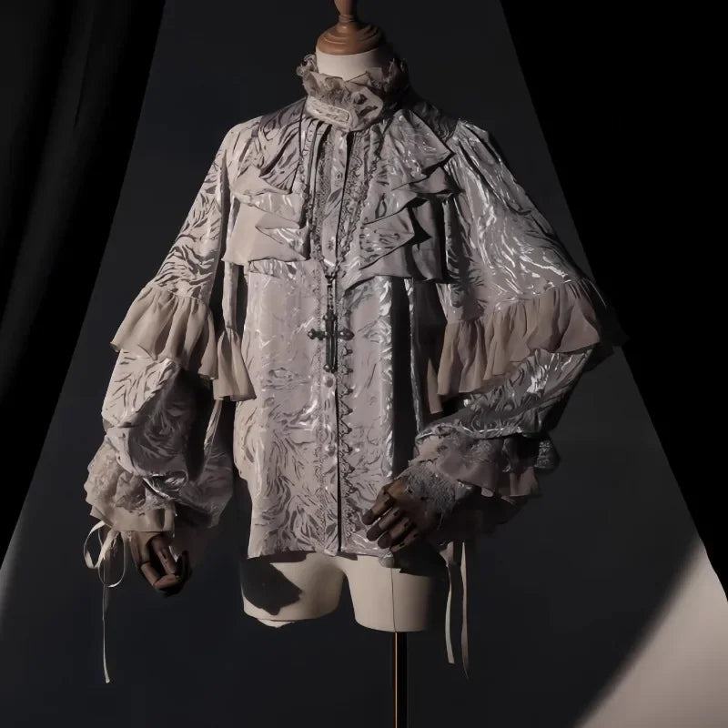 Lolita Y2k Gothic Dark Academia Clothes Loose Long Sleeve Shirt Women Y2k Stand Collar Ruffles Patchwork Blusas De Mujer.