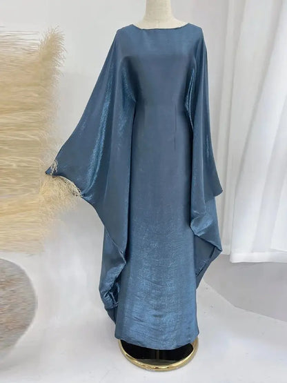 Ramadan Satin Abaya Islam Muslim Summer Batwing Sleeve Maxi Dress Kebaya Abayas For Women Kaftan Robe Musulmane Femme Vestidos
