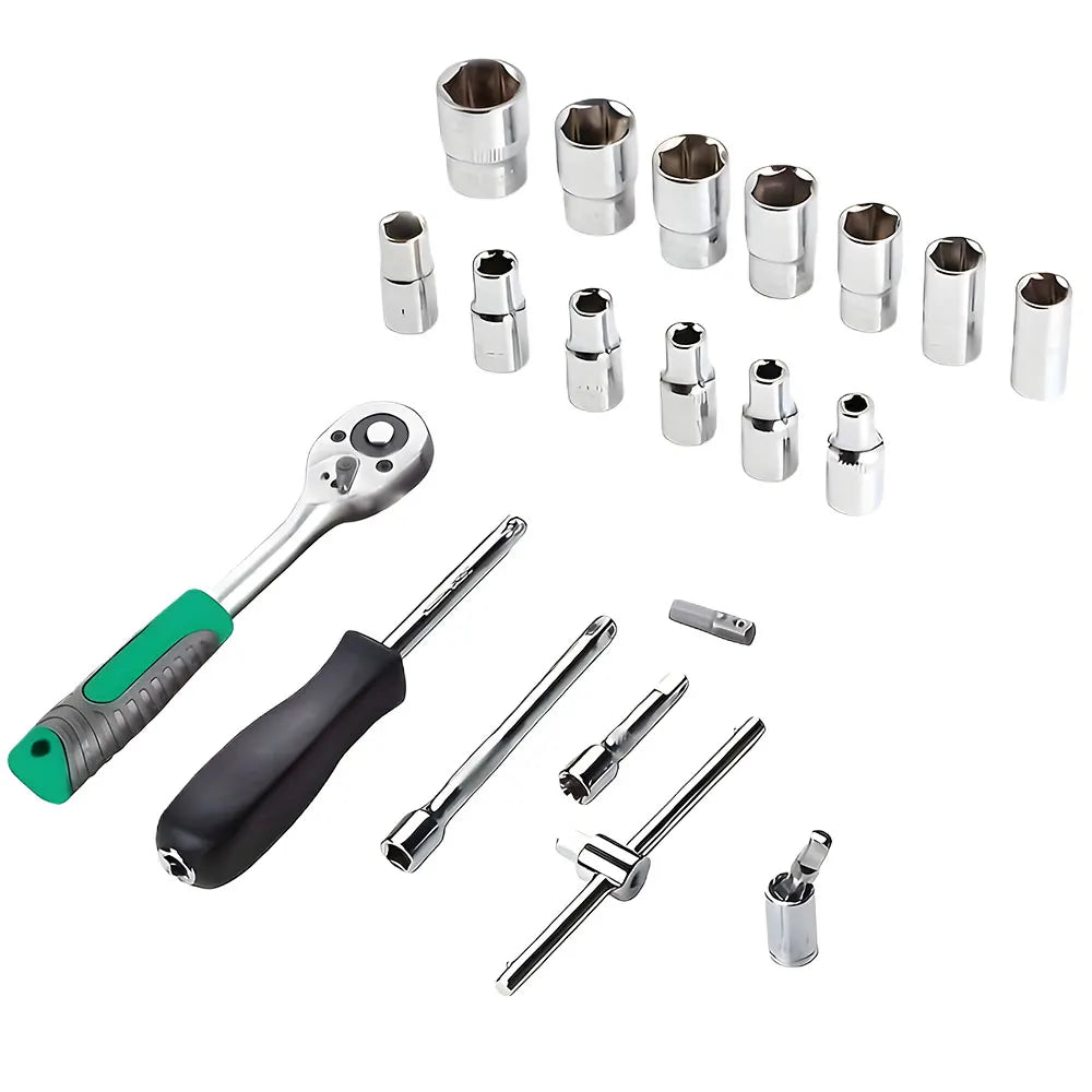 Podofo Steckschlüsselsätze 214 Stück 1/4 Zoll 3/8 Zoll 1/2 Zoll 24-Zahn Ergonomischer Ratschenschlüssel Mechaniker-Werkzeugsatz für die Autoreparatur