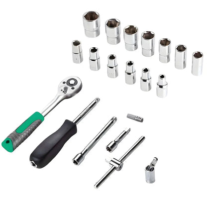 Podofo Steckschlüsselsätze 214 Stück 1/4 Zoll 3/8 Zoll 1/2 Zoll 24-Zahn Ergonomischer Ratschenschlüssel Mechaniker-Werkzeugsatz für die Autoreparatur