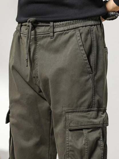 2024 New Winter Cargo Pants Men Multi-Pockets Drawstring Fleece Liner Thick Warm Overalls Joggers Casual Cotton Thermal Trousers.