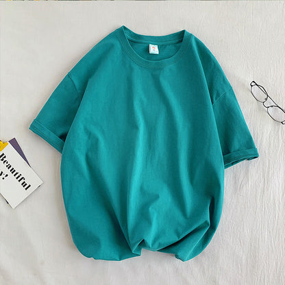 100% Cotton Half Sleeve Men Women Summer T-shirt Fashion Solid Color Simple O Neck Tops Loose Casual Basic Short-sleeved.