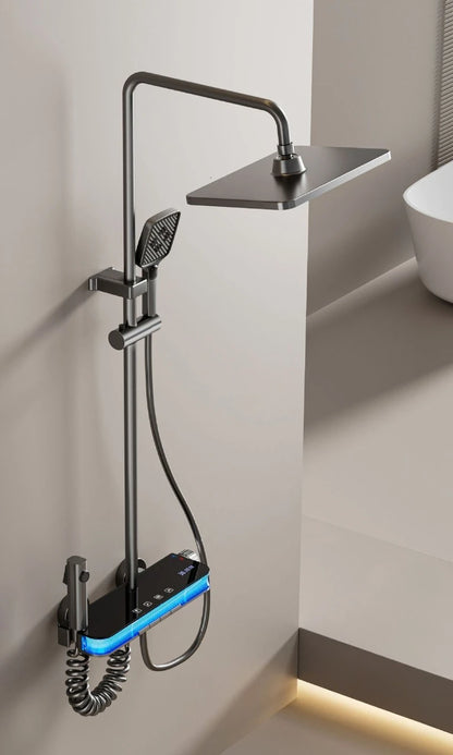 Smart Digital Rainlfall Bathroom Shower Set Temperature Display Bathroom Shower Faucet Set Grey Shower System with Ambient Light