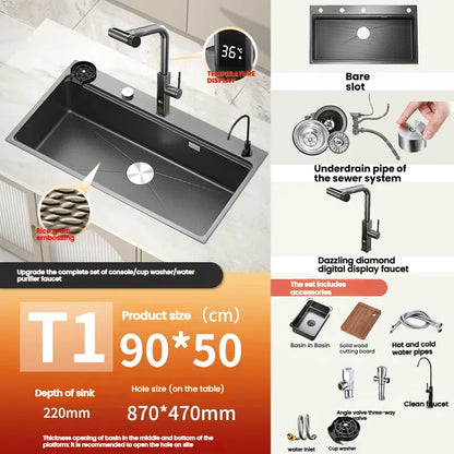 Kitchen Sink Stainless Steels Large Single Slot Multifunctional Dishwashing Bowl Household Wash Dish and Wash Vegetables Basin