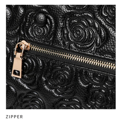 Leather handbag high sense handbag top layer leather rose pattern slung shoulder bag.