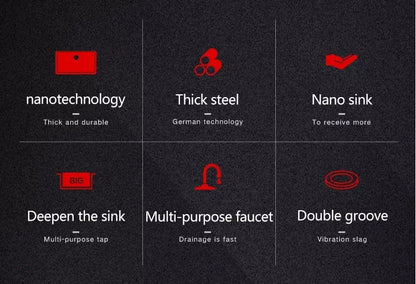 Schwarzes Nano-Waschbecken, einzelnes Waschbecken, kreative Küchenspülen aus Edelstahl, Abflussset für Zuhause, handgefertigtes Waschbecken, Küchenzubehör