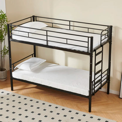 Etagenbett aus Metall, 90 x 200 cm, Etagenbett mit ausklappbarem Bett, erweiterbar auf zwei Einzelbetten oder Erwachsenenbetten, Schwarz