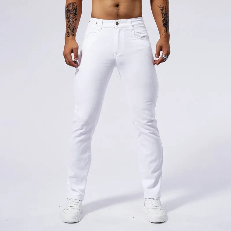 Men's White Casual Jeans New Denim Pants Comfortable Fashion Stretch Slim Fit Straight Trousers Male Clothing Streetwear.