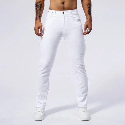 Men's White Casual Jeans New Denim Pants Comfortable Fashion Stretch Slim Fit Straight Trousers Male Clothing Streetwear.