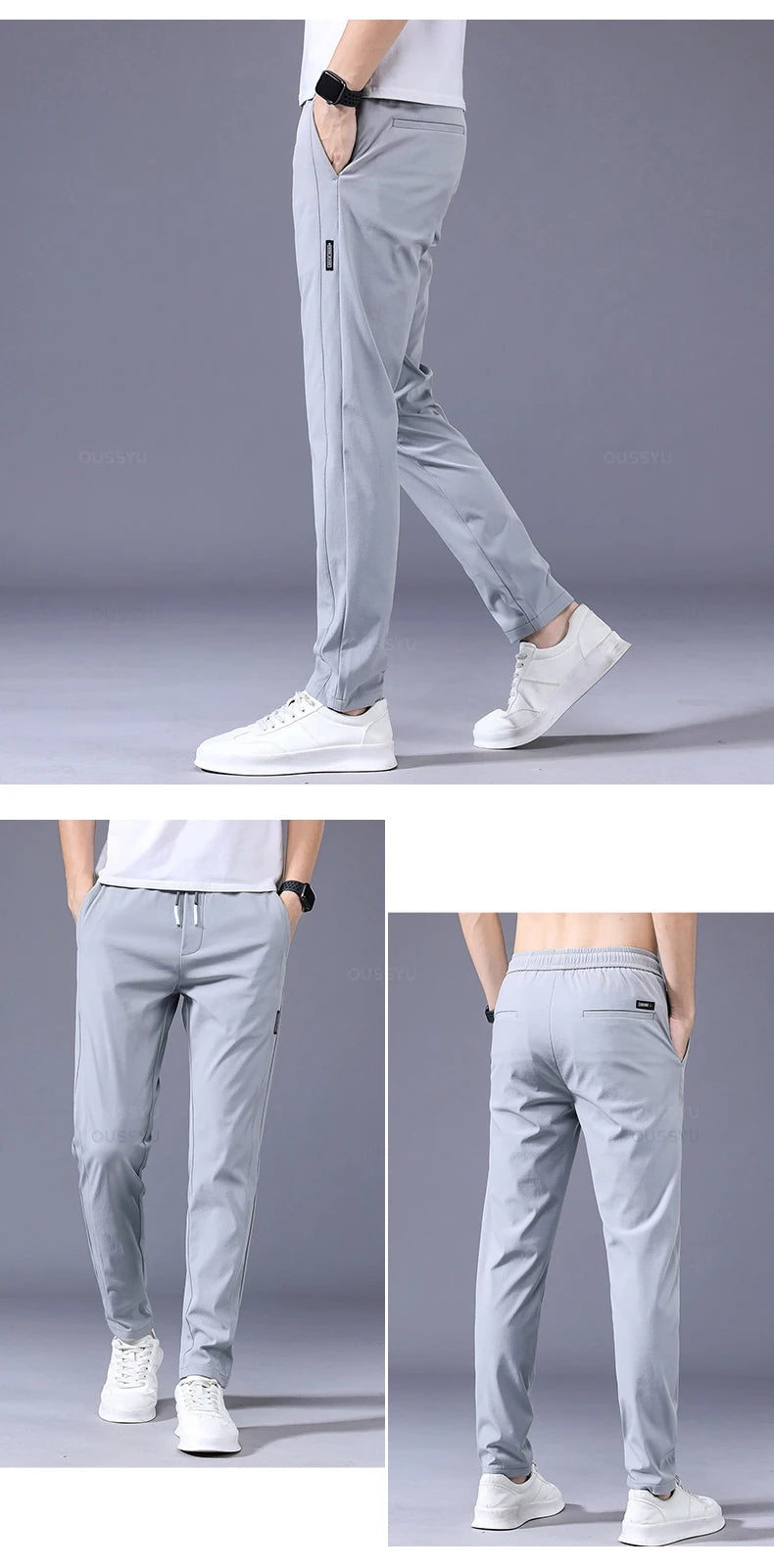 OUSSYU Brand New Spring Summer Men's Casual Pants Slim Pant Straight Thin Trousers Male Fashion Stretch Khaki Jogging 28-38.