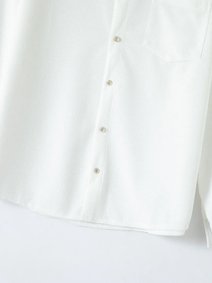 2025 Spring and autumn new men's daily casual waffle cardigan long-sleeved shirt two pants suit.