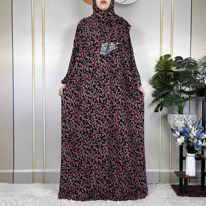 New Muslim Long Sleeved Cotton For Women Ramadan Prayer Turkey Middle East Femme Robe Floral Loose African Abaya Dress Scarfs