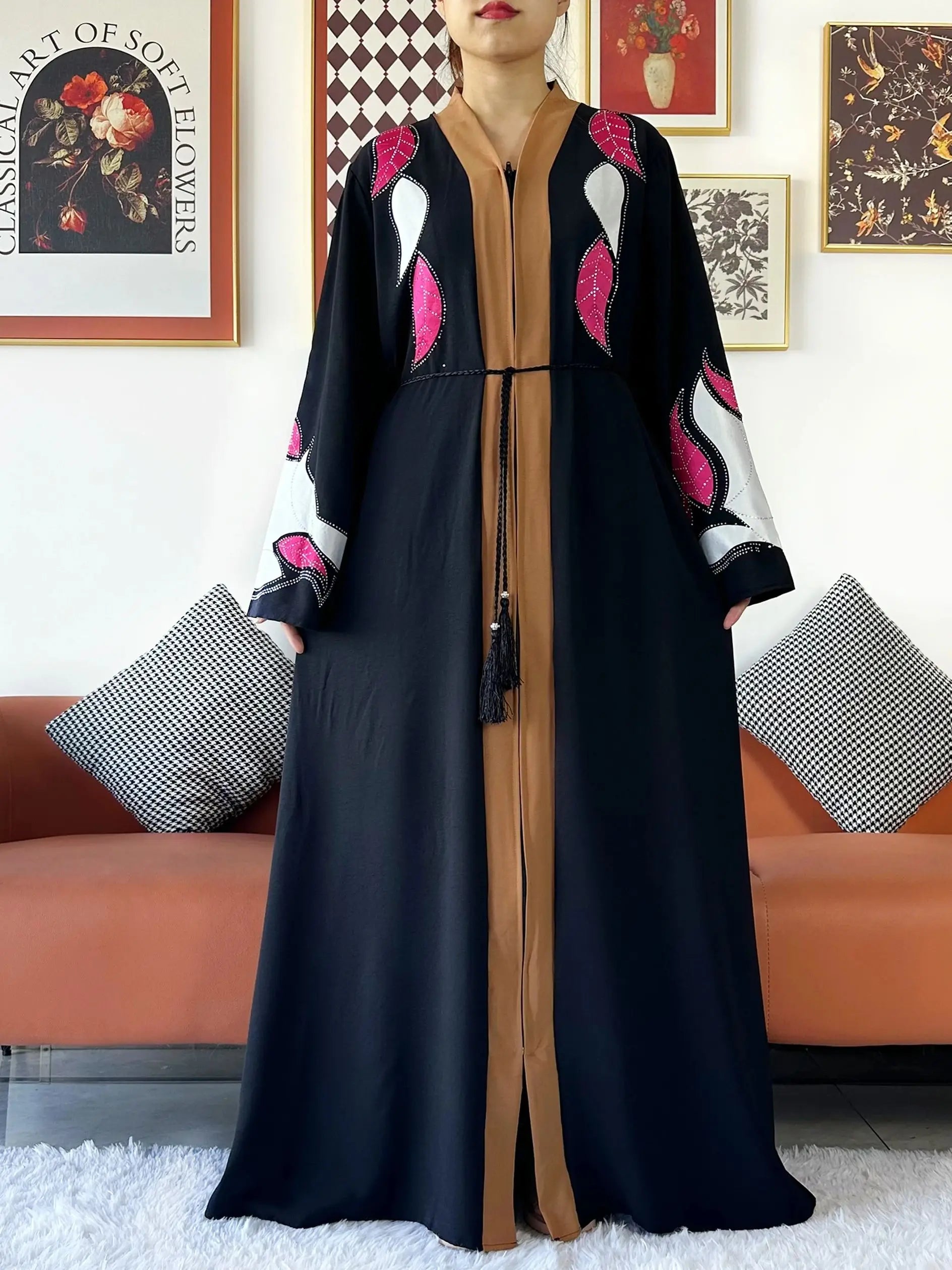 High Grade Fabric Women Party Dress Chiffon Open Abaya Muslim Women Dress Islamic Clothing Cardigan Abaya Women Muslim Dress.