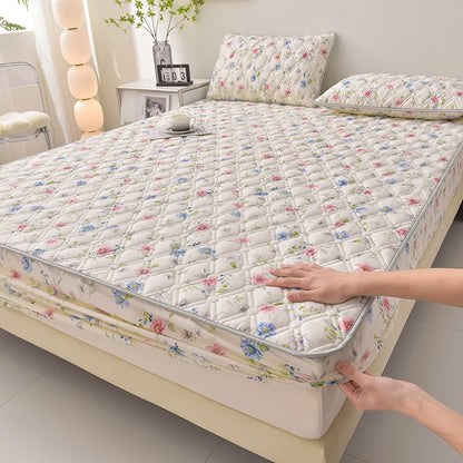Thicken Mattress Cover for Home funda de colchón 100% Cotton Fitted Bedsheet King Size Floral Bed Covers 150x200(no pillowcase)