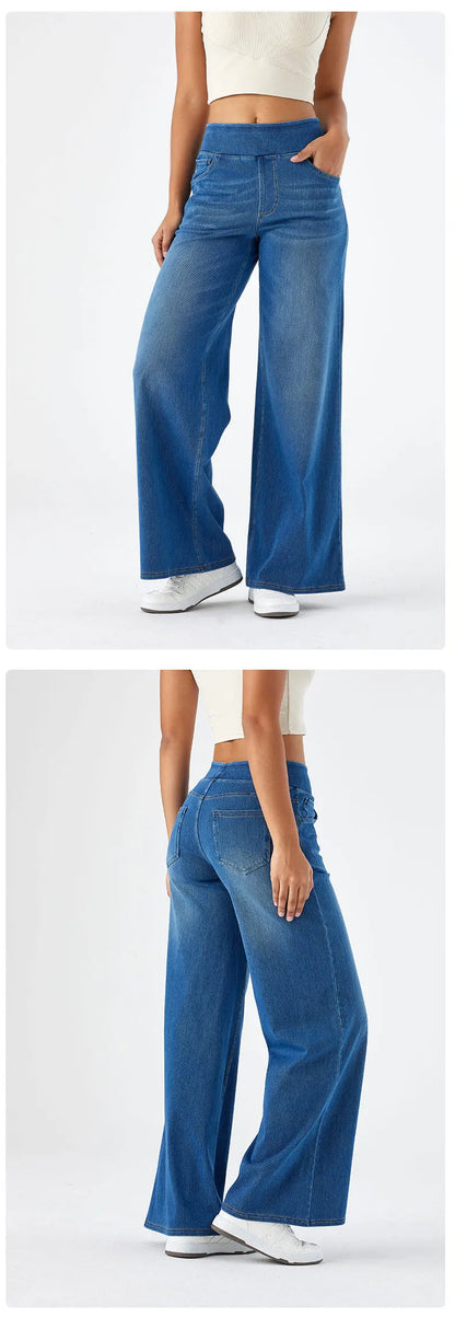Women's New Large Size Denim Wide-Legged Trousers American High-Waisted Thin Straight Loose Casual Trousers Casual Jeans