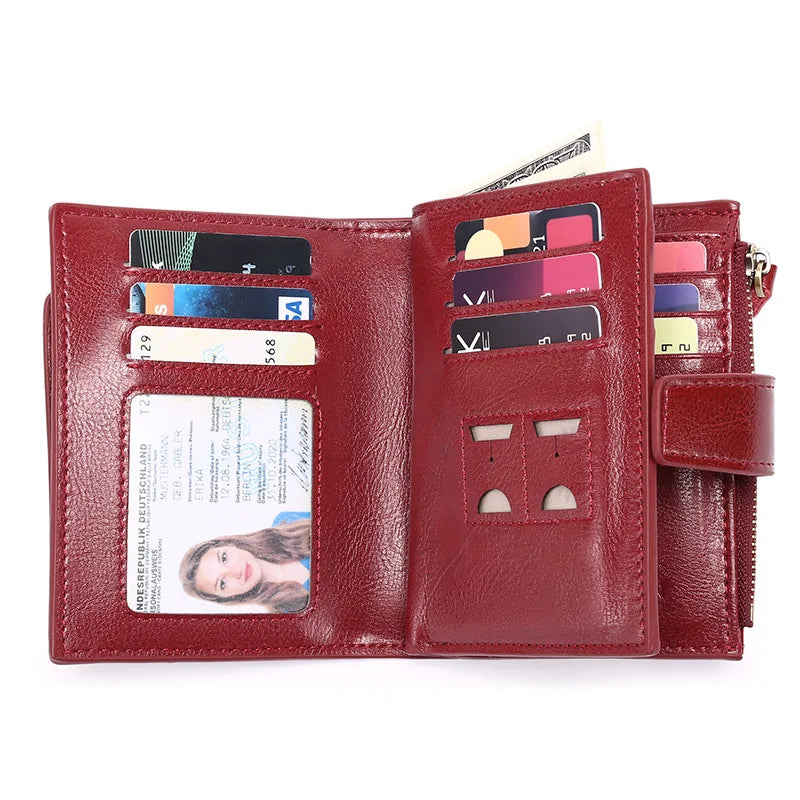 2024 New Short Women Wallets Genuine Leather Zipper Coin Pocket Women Purse Name Engraved Quality Card Holder Kpop Female Wallet.