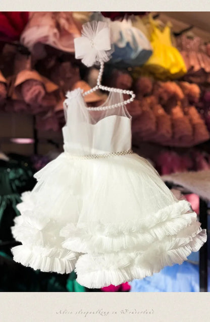 Formales Kleid für Kinder2025Neues weißes ärmelloses Prinzessinnenkleid im europäischen und amerikanischen Stil für Performance-Kostüme für kleine Mädchen.