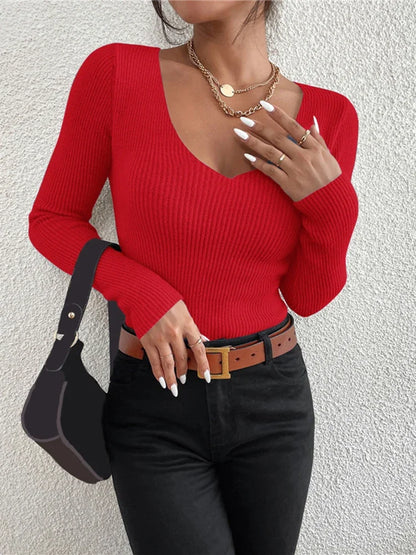 2026 herbst Winter Frauen Solide Rippen Stricken V-ausschnitt Streifen Pull Pullover Femme Y2k Langarm Pullover Jersey Tops Mode Kleidung