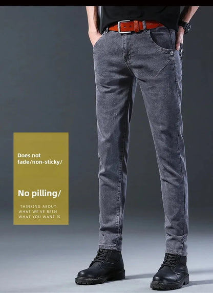 Frühling Herbst Xintang Denim Jeans Herren Slim Fit Casual Trendy Modische Alltagskleidung Blau Gerade Bein Hosen Elastische Taille