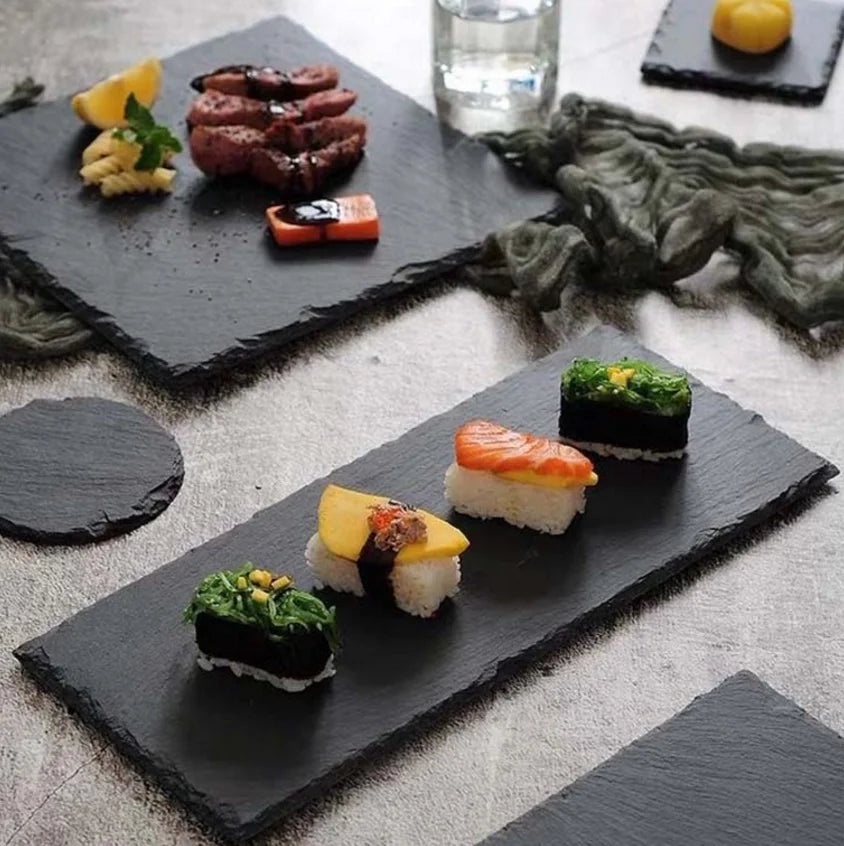 Japanese And Korean Style SLATE Plate Dessert Sushi Flat Western Food Black SLATE Plate Tableware.