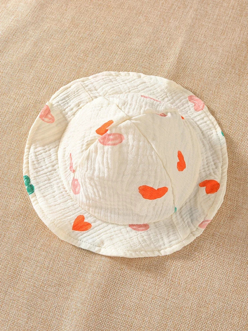 Sommer-Hosenträger-Body für Babys von 0–2 Jahren, herzbedruckt, einteilige Säuglingskleidung, ärmelloser Overall für Kleinkinder mit Hut.