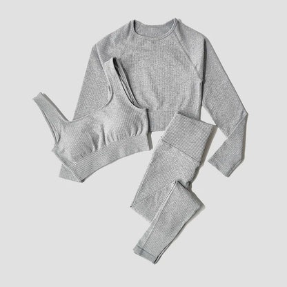 Women's Sportswear Yoga Set Workout Clothes Athletic Wear Sports Gym Legging Seamless Fitness Bra Crop Top Long Sleeve Yoga Suit