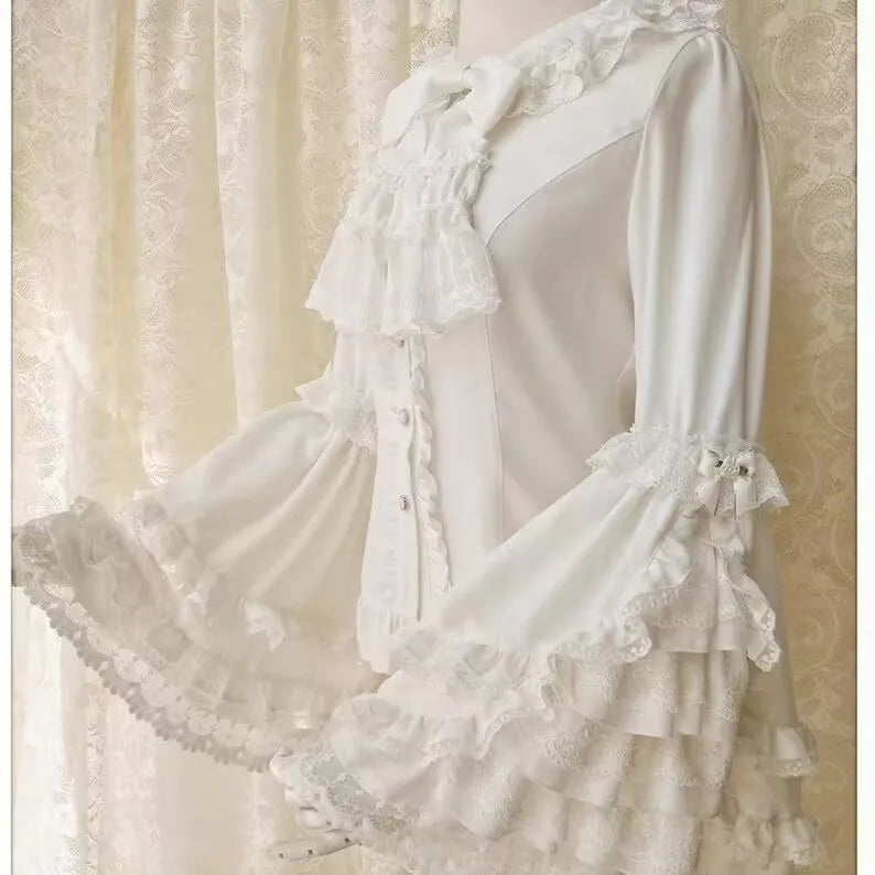 Japanese Medieval Victorian Vintage Lolita Shirts Women Sweet Flare Long Sleeves Slim Y2k Tops Female Gothic  Blusas Blouses.