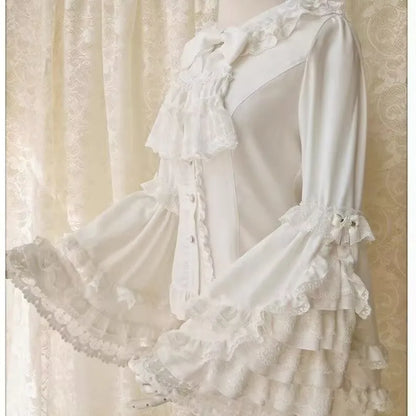 Japanese Medieval Victorian Vintage Lolita Shirts Women Sweet Flare Long Sleeves Slim Y2k Tops Female Gothic  Blusas Blouses.