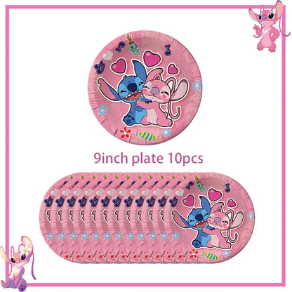 Disney Rosa Stich Geburtstag Party Dekorationen Geschirr Set Tischdecke Hintergrund Banner Für Kinder Geburtstag Dekorationen Lieferungen.