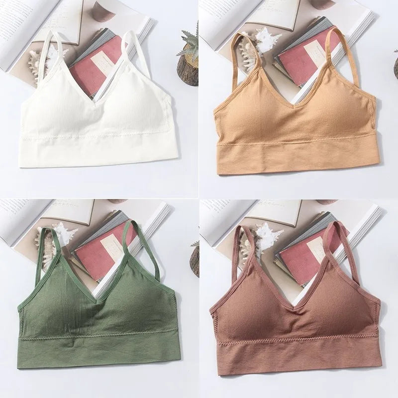 Kit 4 Women Seamless Bra Set, Sexy Beautiful Back Cotton Bra Comfortable Breathable Padded Bra Underwear.