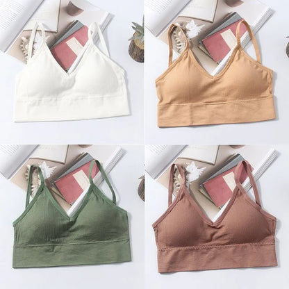 Kit 4 Women Seamless Bra Set, Sexy Beautiful Back Cotton Bra Comfortable Breathable Padded Bra Underwear.