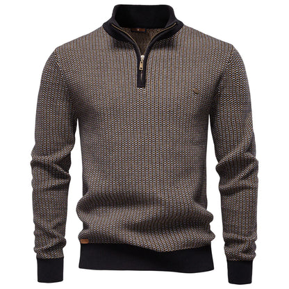 AIOPESON Classic Striped Knitwear Men Cotton Blend Sweater Mock Neck Warm Thickened Old Money Luxury Winter Sweaters for Men.