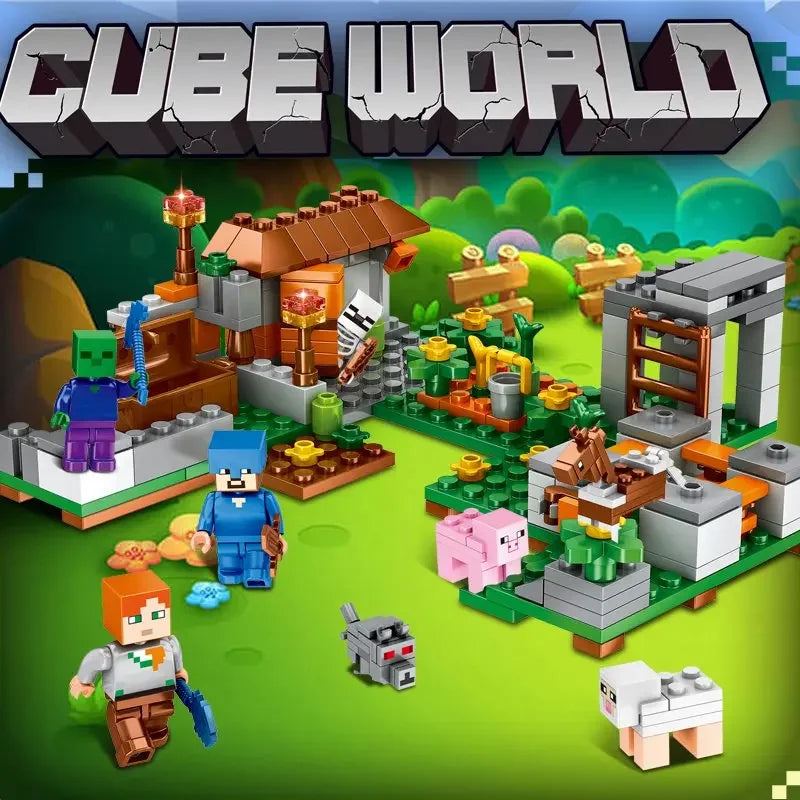 Children's Puzzle Building Block Toys, Village Slides, Caves, Mines, Horse Cities, Cats, Leopards, Jungles, Educational Toy For.