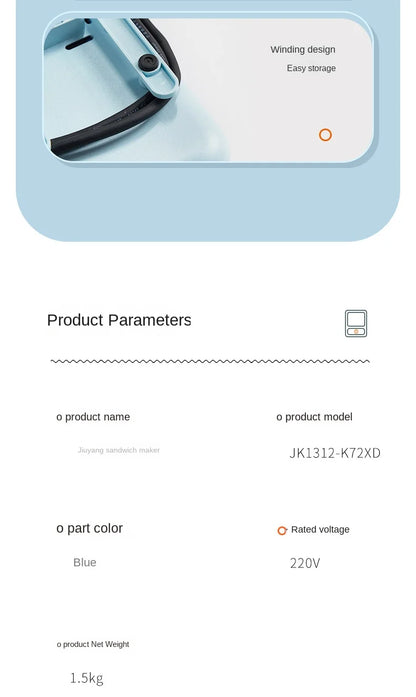 Cartoon Sandwich Machine Home Breakfast Waffle Maker Bread Machine Line Jiuyang Theme  Yellow Blue Timing Fried Eggs.