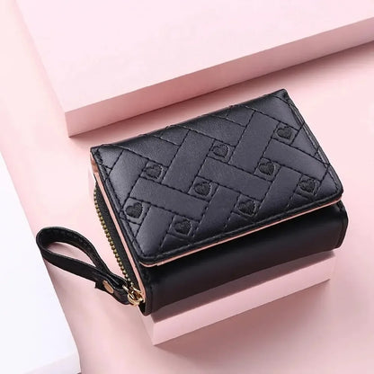 Women's Short Embroidered Love Zero Wallet Zipper Buckle Large Capacity Card Bag Versatile Fashion Simple.