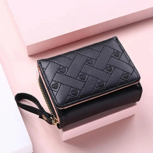 Women's Short Embroidered Love Zero Wallet Zipper Buckle Large Capacity Card Bag Versatile Fashion Simple.