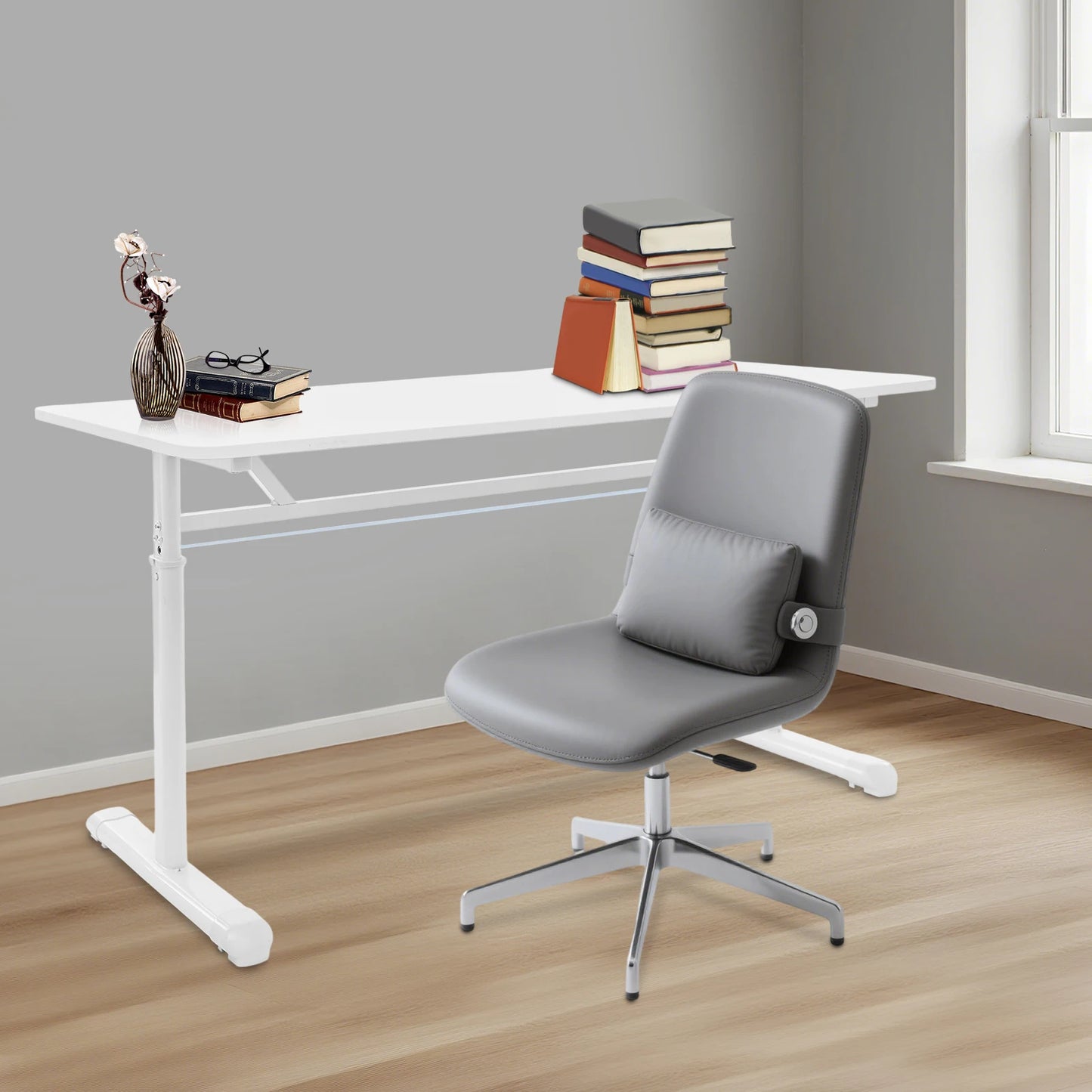 Höhenverstellbarer Schreibtisch, Heimbüro, Schreibtisch, manuell höhenverstellbarer Stehschreibtisch, weiß, 65–90 cm, höhenverstellbar