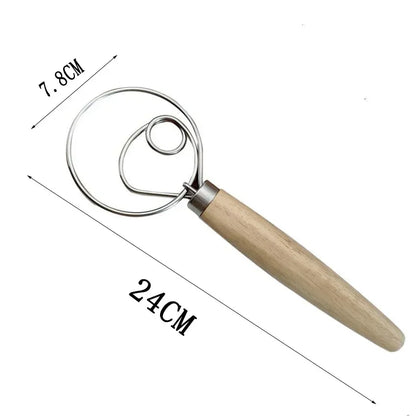Cake Tools Danish Dough Whisk Stainless Steel Dutch Bread Dough Hand Mixer Wooden Handle Kitchen Baking Tools Artisian Blender.