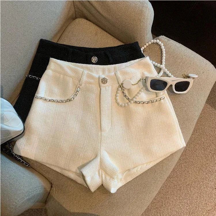 Fashion Tweed High Waist Women Shorts Autumn Winter Slim Office Woolen Black Shorts Women.