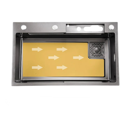 YCRAYS Digital Display Nano Kitchen Sink Large Single Bowl SUS304 Waterfall Faucet Cup Washer Purified Tap Soap Dispenser