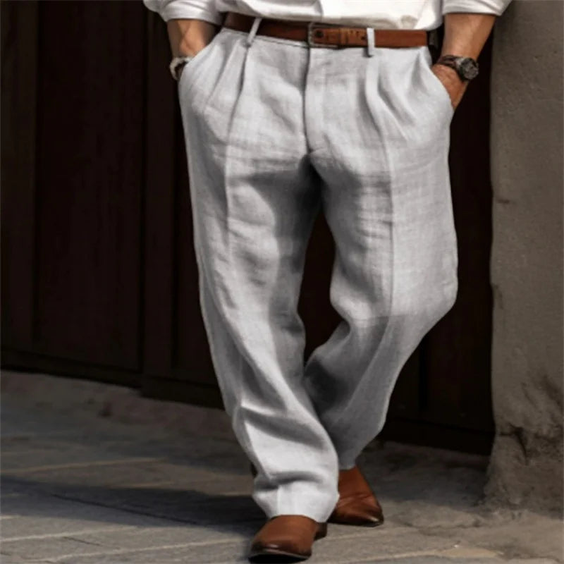 2025 Men's Stand Pocket Casual Linen Pants Solid White Gray Trouser Plus Size 3xl Mens Elegant Fashion Sweatpants Men Streetwear.