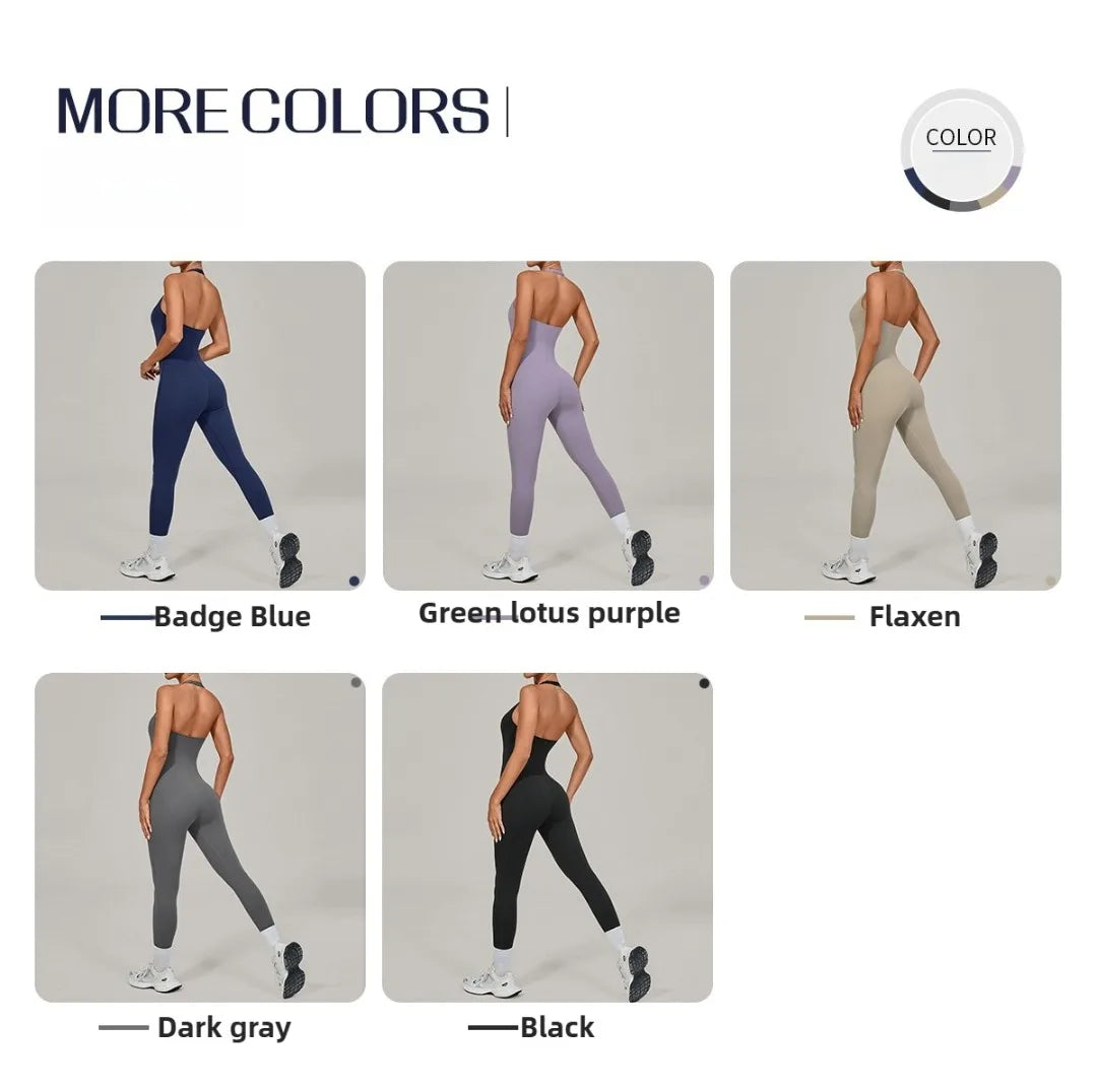 Yoga Jumpsuit Sports Fitness Peach Hip Halter Neck Backless Pants Bodysuit Outdoor Dance Jumpsuit Tight Yoga Wear for Women.