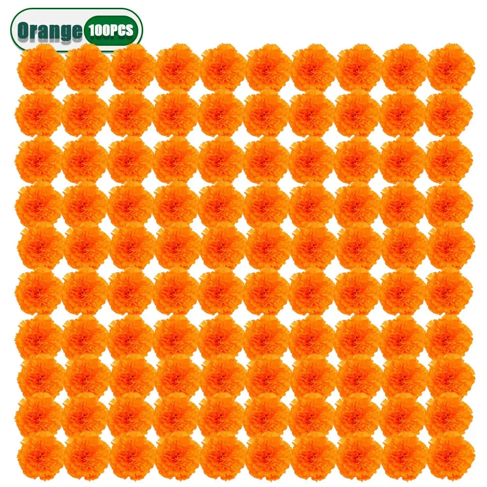 2,17 Zoll mexikanische Ringelblume künstliche Blumen Tag der Toten DIY Girlande String Halloween Diwali Party Home Outdoor Dekoration.