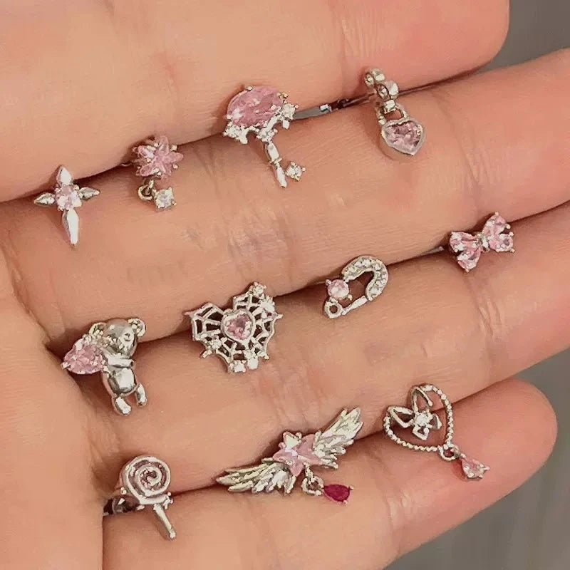 1PCS Cute Pink Zircon 316L Stainless Steel Ear Bone Nail New Fashion Y2K Punk Small Earring for Women Cochlea Jewelry Party Gift.