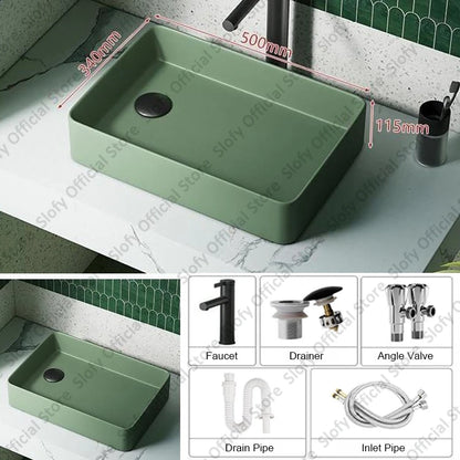 Grünes Haushalts-Hotel-Badezimmerwaschbecken, einfaches künstlerisches Keramik-Waschbecken über der Theke, Sockelwaschbecken, Balkon, Waschmaschine, Waschbecken