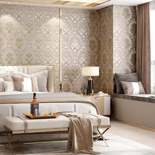 1 Rolle 53 cm breite antike Goldtapete Wohnzimmer Schlafzimmer wasserdichter PVC-Wandaufkleber Heimdekoration Europäische Tapete