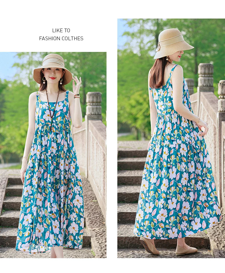 Neue Mode Lässig 2025, Sommer Elegante Kleider Für Frauen Oansatz Druck Vintage Ärmelloses Kleid Lose Frauen Kleidung