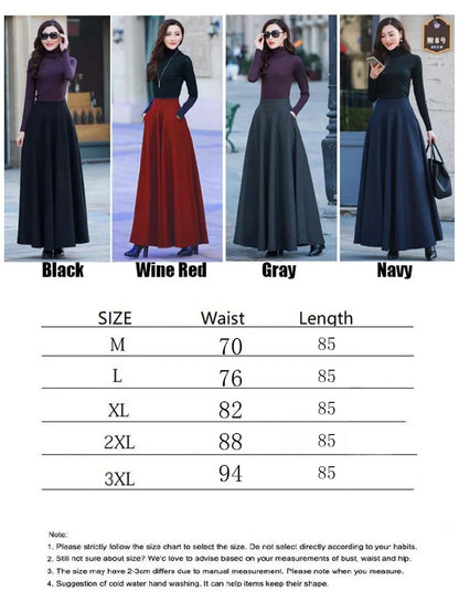 FairyShely 2025 Autumn Winter Retro High Waist Pleated Skirt Women Casual Pocket Woolen Maxi Skirt female Flare Red Long skirt.