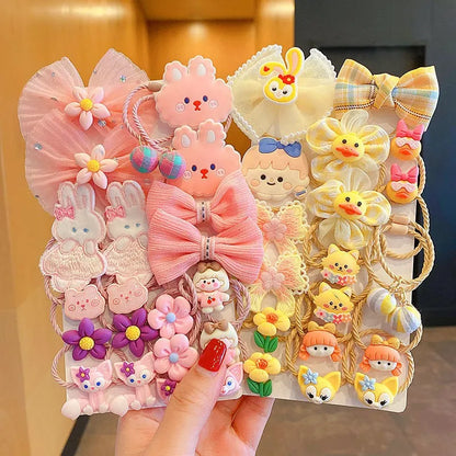 Kawaii Flower Bow Scrunchies Set Children Gift Girls Elastic Hair Rubber Bands Accessories Tie Hair Ring Rope Headdress Headwear.